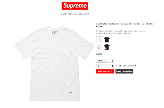 SUPREME X HANES Tagless Tee White (Pack of 3)