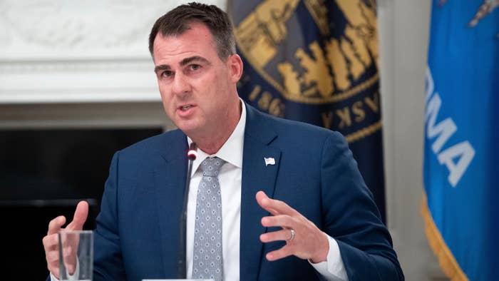 Oklahoma Governor Kevin Stitt speaks during a roundtable discussion with US President Donald Trump