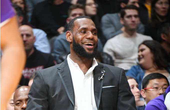 LeBron James #23 of the Los Angeles Lakers smiles against the New York Knicks