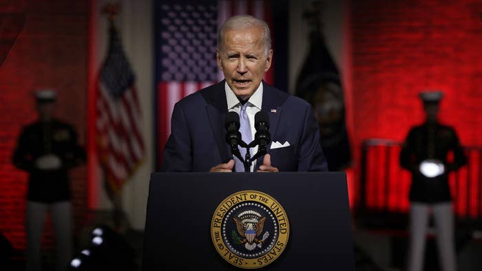 President Joe Biden delivers a primetime speech at Independence National Historical Park