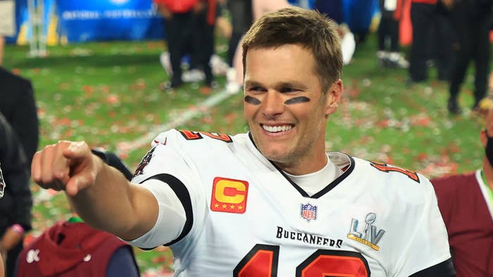 Tom Brady celebrates Super Bowl LV victory.