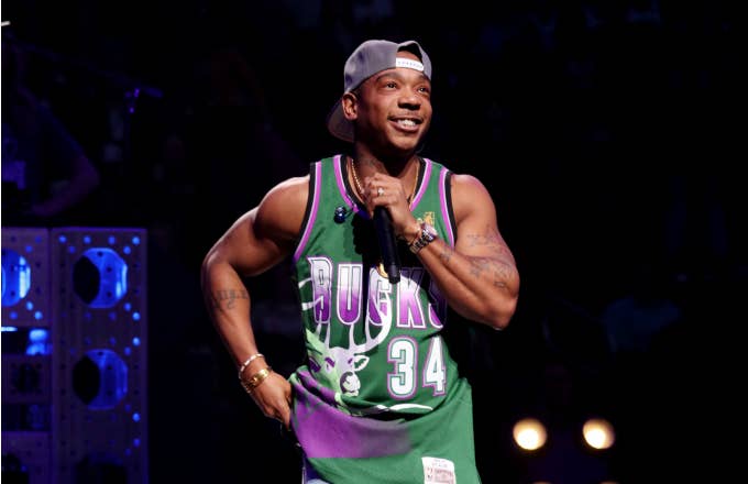 Ja Rule performs during the halftime of the Minnesota Timberwolves and Milwaukee Bucks game