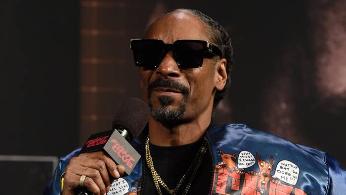 Snoop Dogg speaks during a news conference for Triller Fight Club&#x27;s inaugural