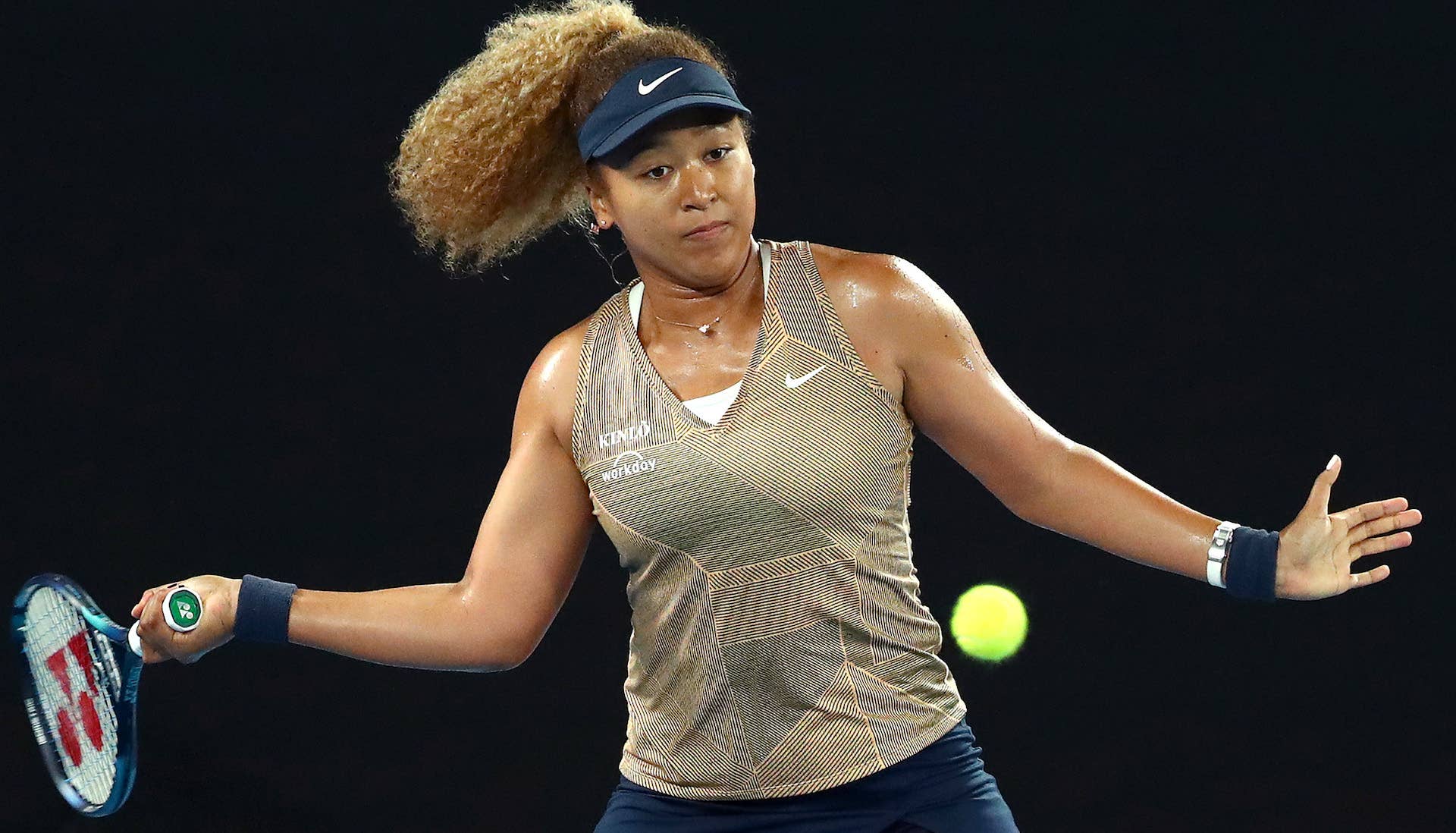 Naomi Osaka playing in the 2021 Melbourne tournament