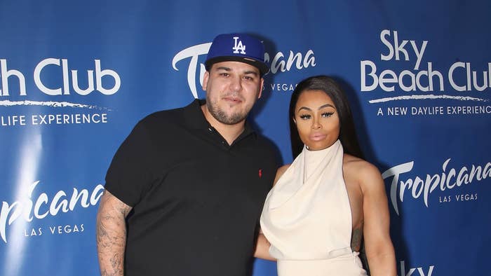 Television personality Rob Kardashian (L) and model Blac Chyna attend the Sky Beach Club