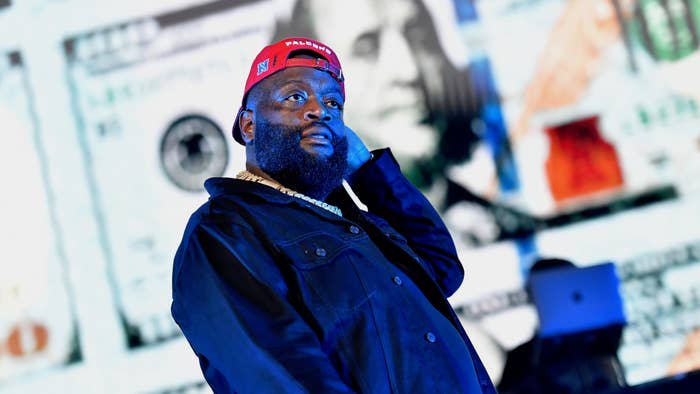 Rapper Rick Ross performs onstage during the Legendz Of The Streetz tour