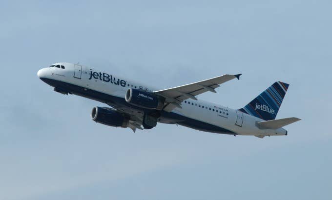 A jetBlue Airways airplane takes off from Newark Liberty Airport