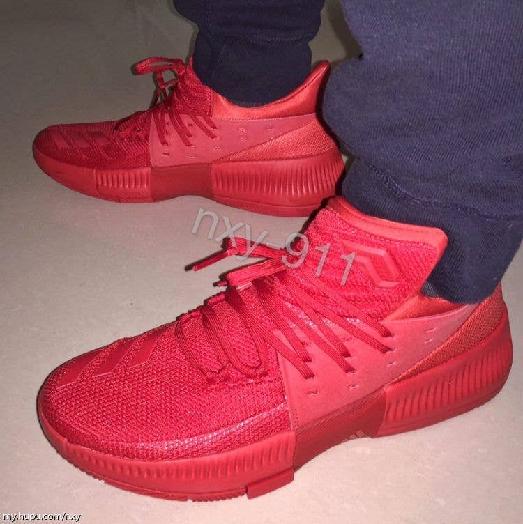 Adidas D Lillard 3 Red On Foot
