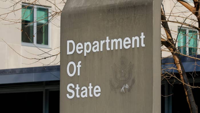 The 23rd Street entrance of the U.S. Department of State building is seen in Washington, DC.