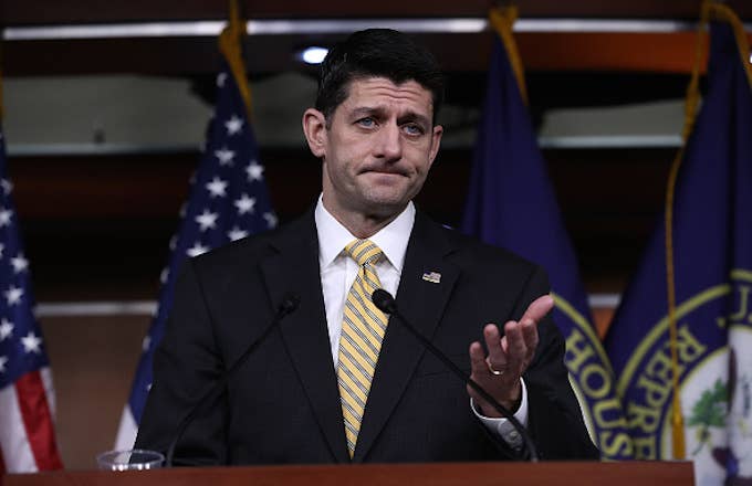 Paul Ryan (R WI) answers questions at the U.S. Capitol during a press conference