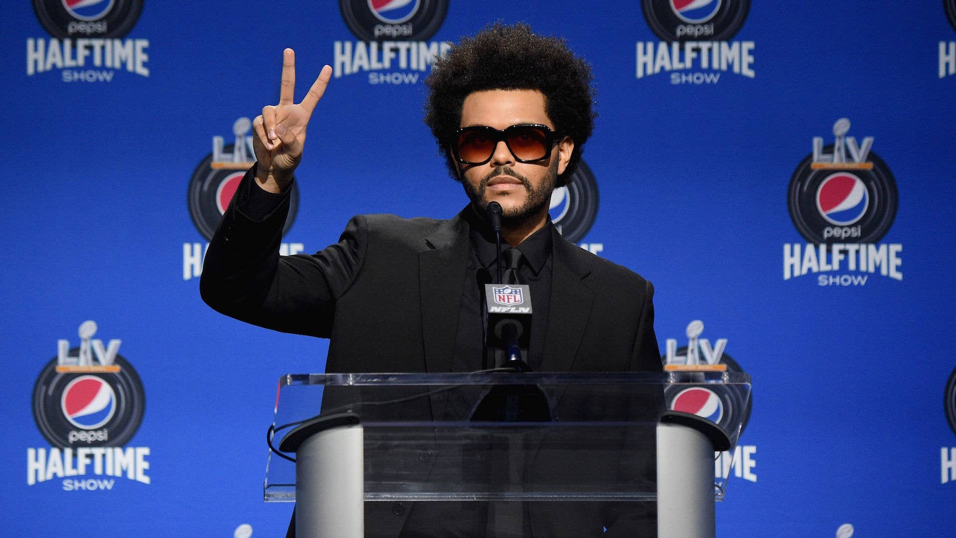 The Weeknd speaks during the Pepsi Super Bowl LV Halftime Show