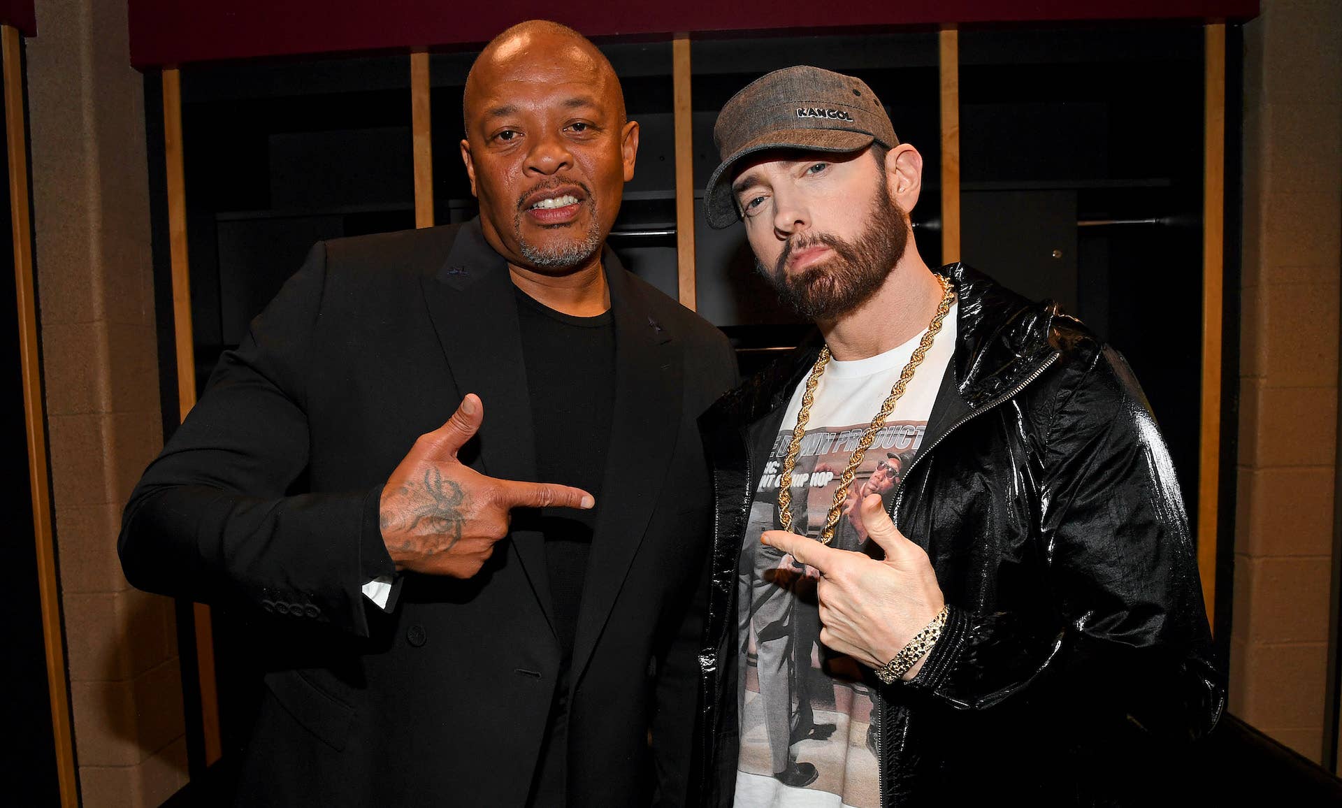 Dr Dre and Eminem standing together