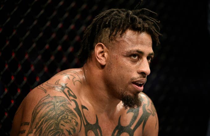 Greg Hardy reacts after his decision victory over Ben Sosoli