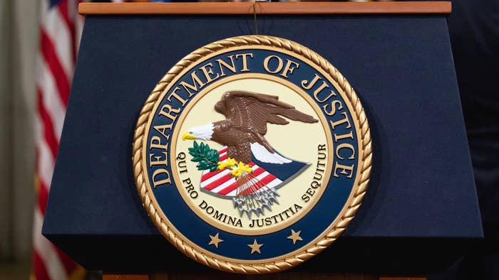 he Department of Justice seal, in Washington, D.C.