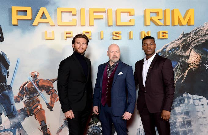 &#x27;Pacific Rim Uprising&#x27; stars Scott Eastwood and John Boyega with director Steven S. DeKnight