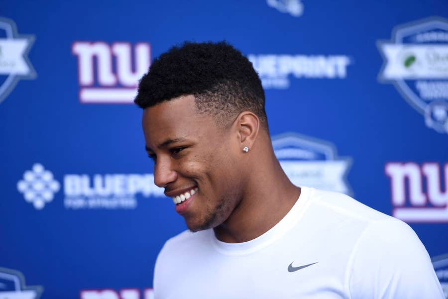 Saquon Barkley Rocks NY Giants Gear to Barber Shop