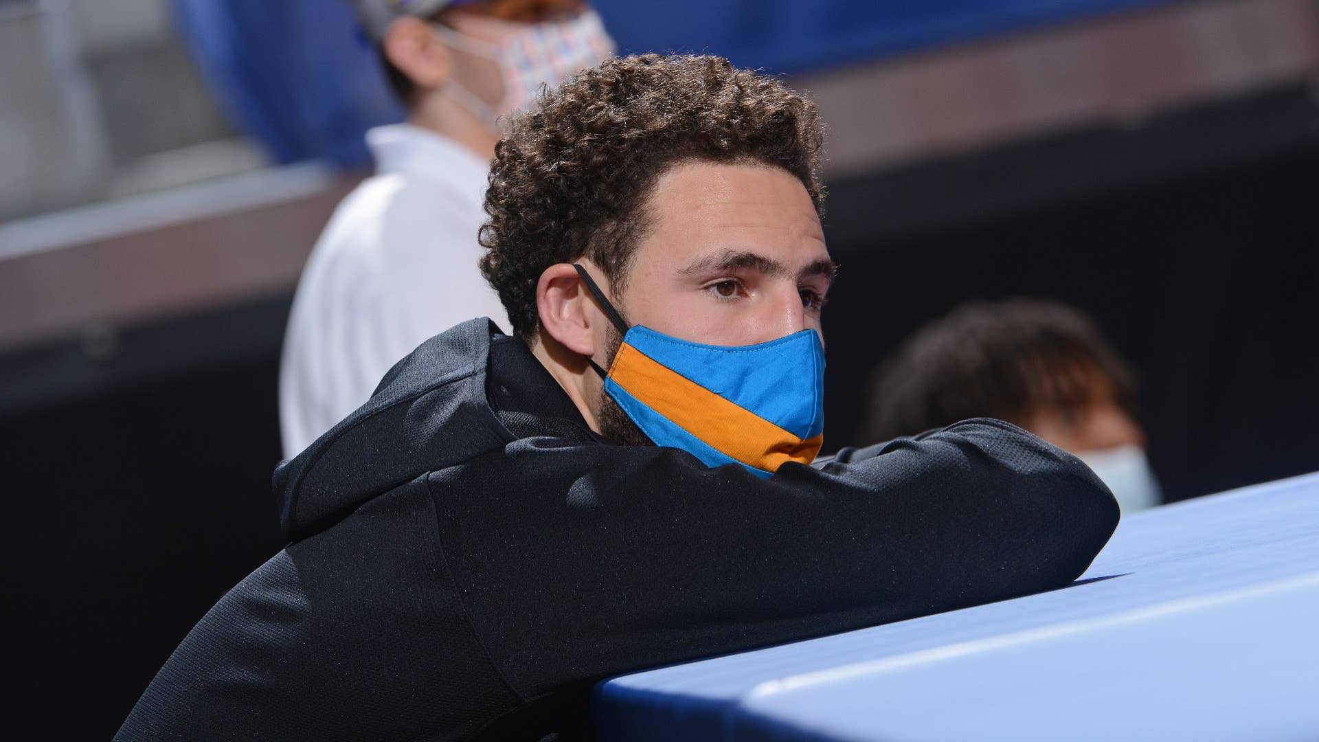 Klay Thompson looks on during the game against the Indiana Pacers.