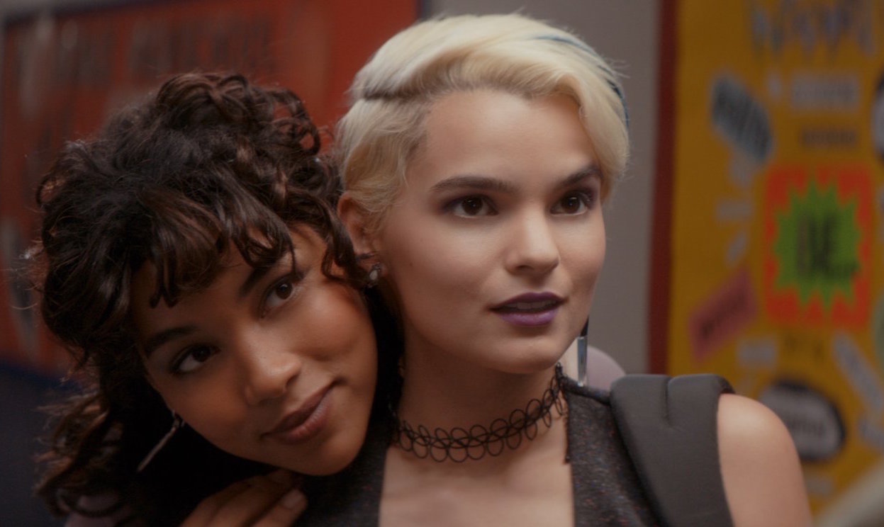 Screencap of Brianna Hildebrand and Alexandra Shipp in Tragedy Girls.