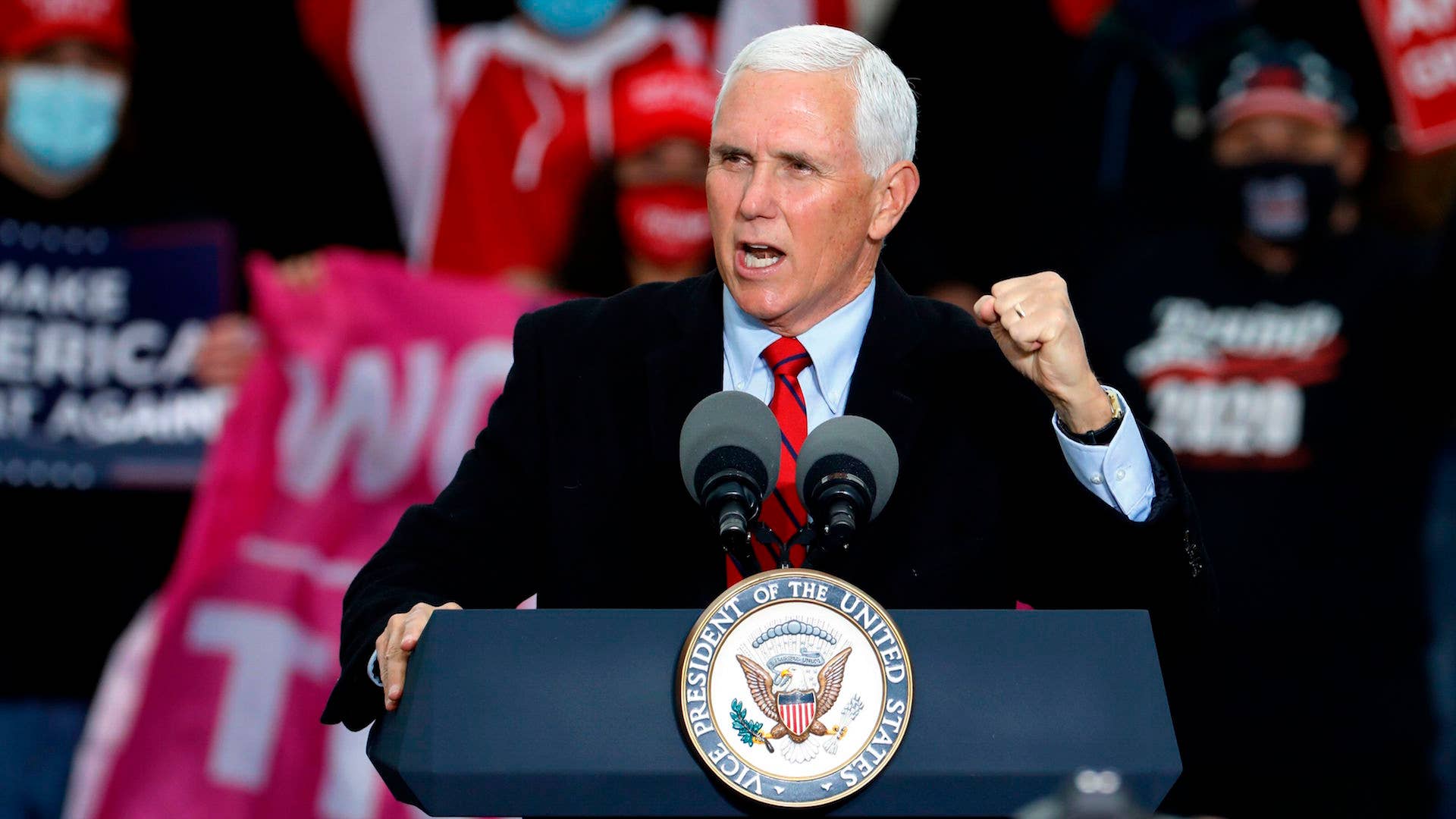 Mike Pence speaks during a "Make America Great Again!" campaign event