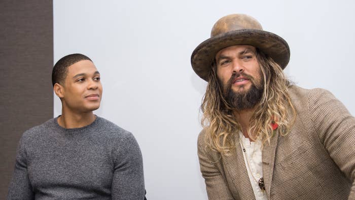 Ray Fisher and Jason Momoa at the &quot;Justice League&quot; Press Conference.