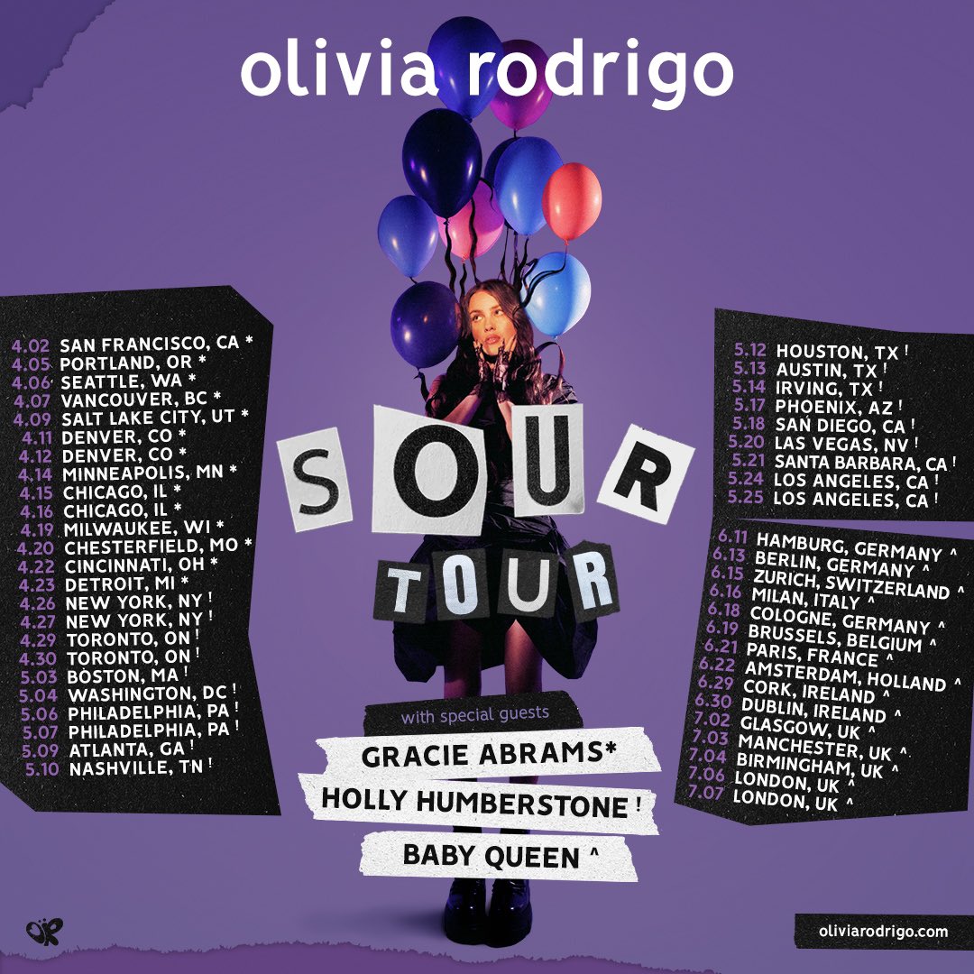 A poster for the Olivia Rodrigo tour is shown