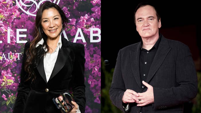 A split image of actress Michelle Yeoh and director-writer Quentin Tarantino