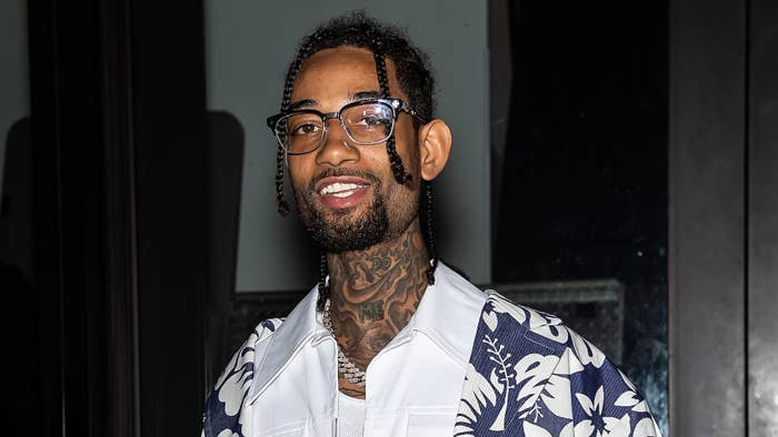 Rapper PnB Rock is seen arriving to the Palm Angels Fashion Show