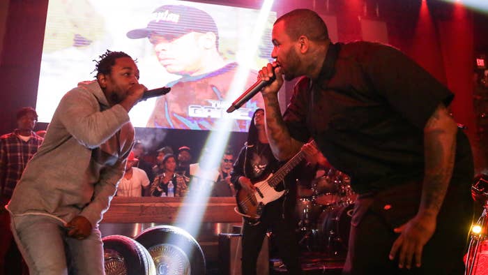 Kendrick Lamar and The Game on stage at &quot;The Documentary&quot; 10th anniversary party