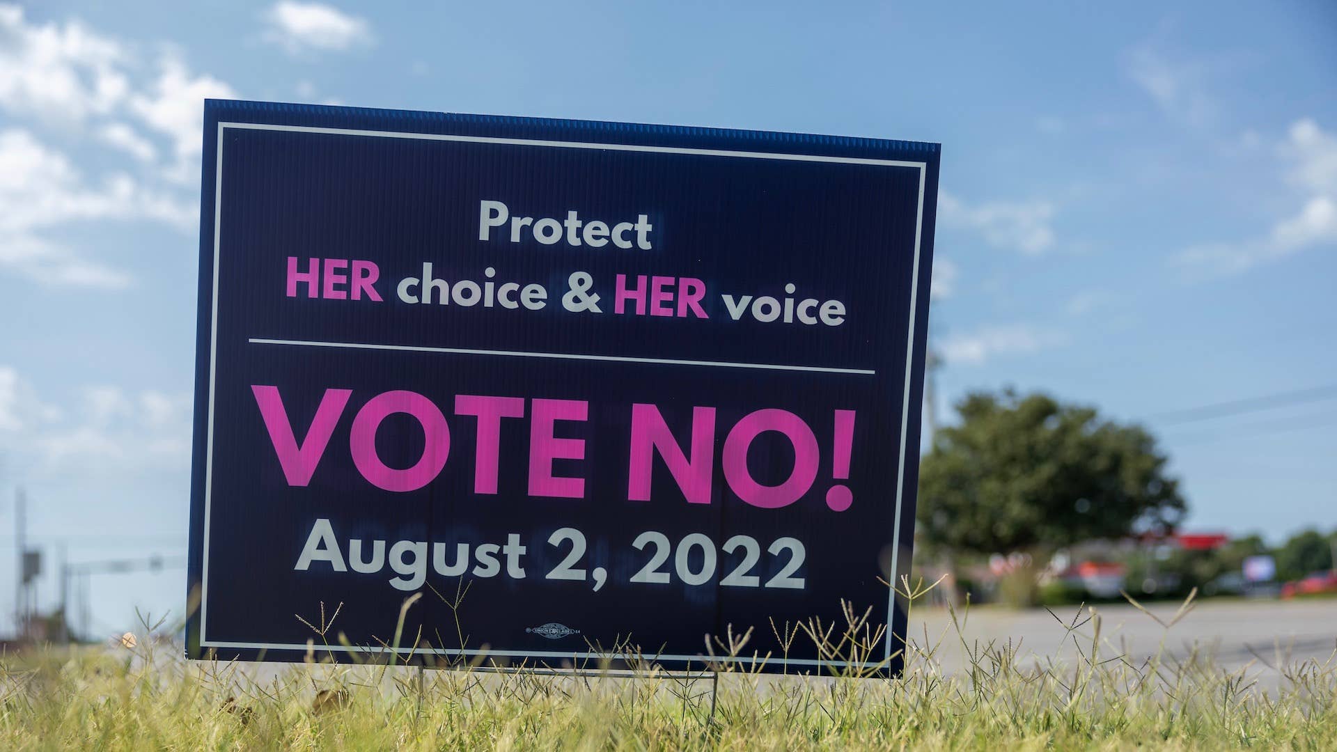 A pro choice election sign is seen in Wichita, Kansas
