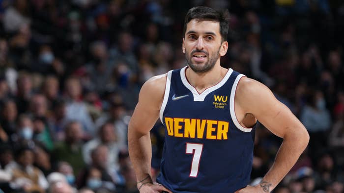 Facundo Campazzo #7 of the Denver Nuggets smiles during game.
