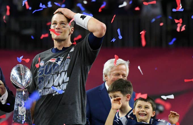 Tom Brady celebrates Super Bowl LI victory.