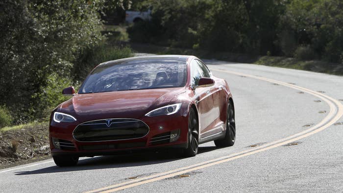 The Tesla Model S P85D dual electric motor sedan.