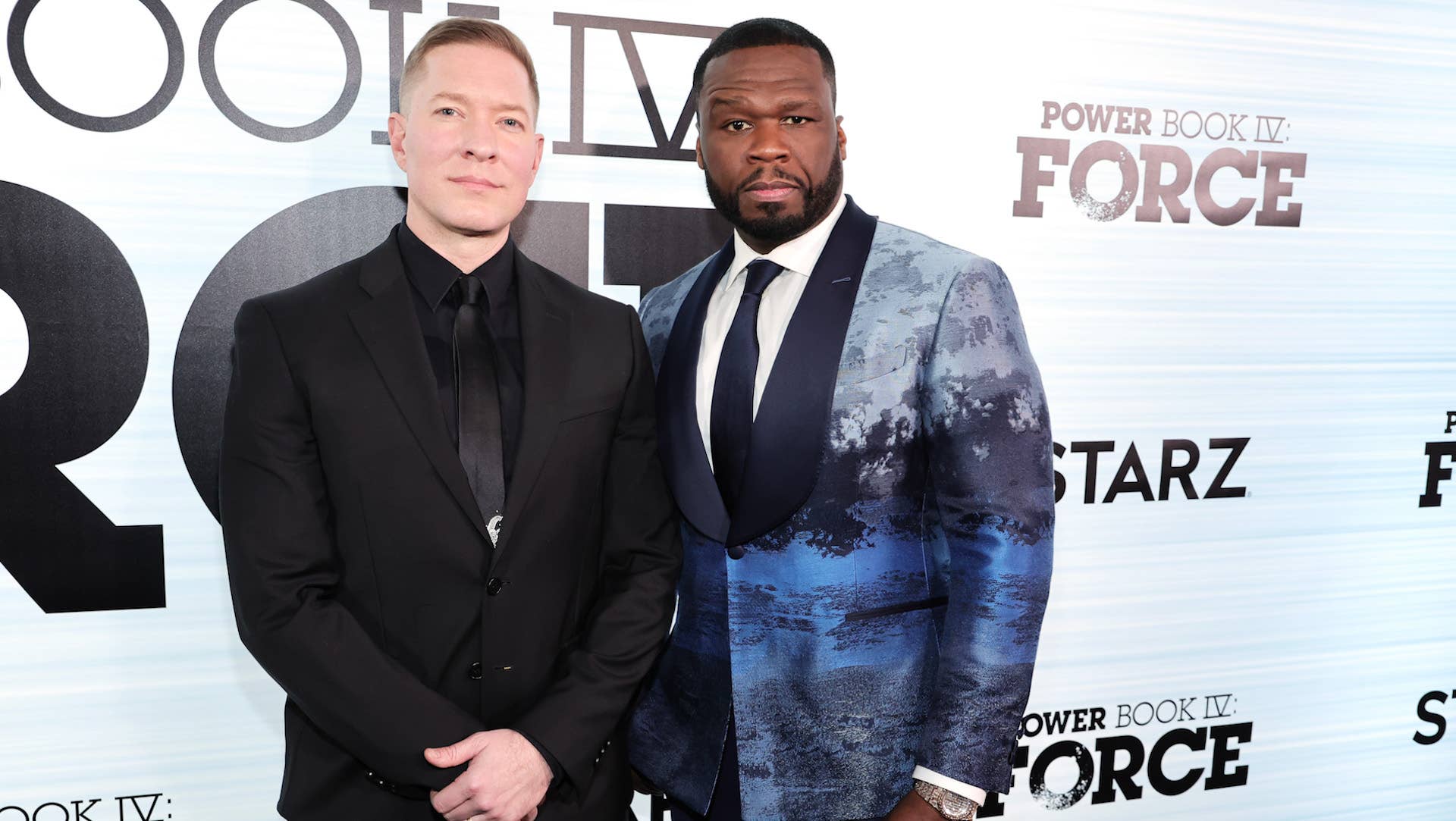 Joseph Sikora and Curtis “50 Cent” Jackson attend the Power Book IV: Force Premiere at Pier 17 Rooftop on