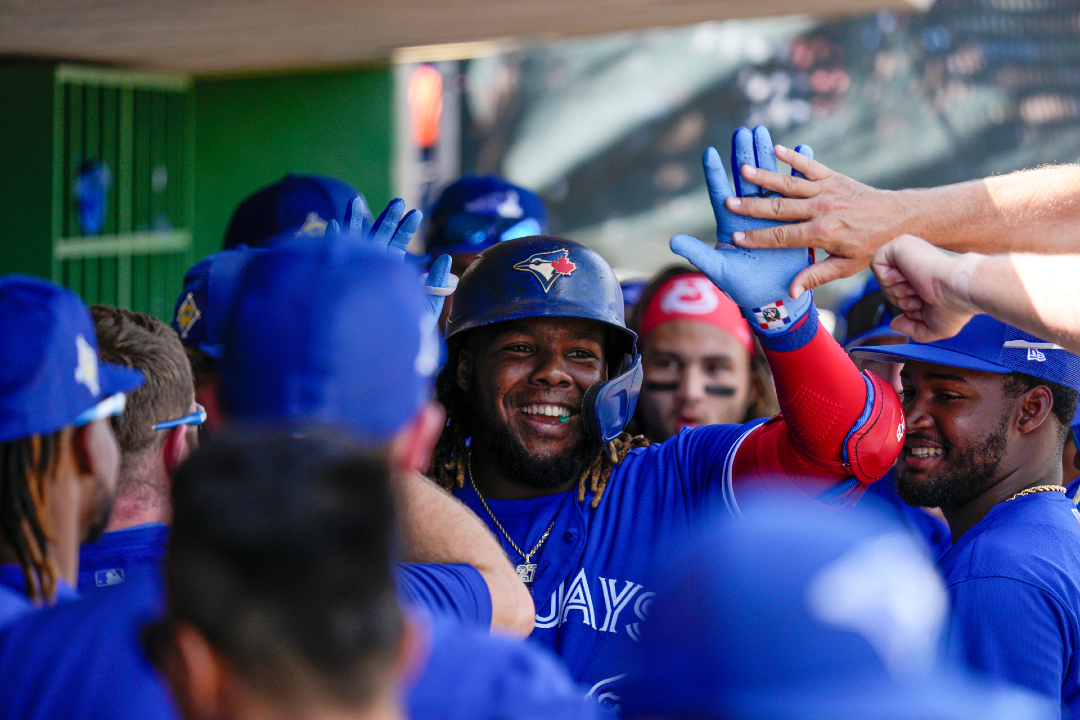 Toronto Blue Jay Vladimir Guerrero Jr. with his teammates