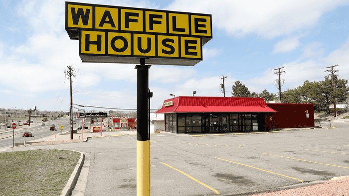 An empty Waffle House parking lot.