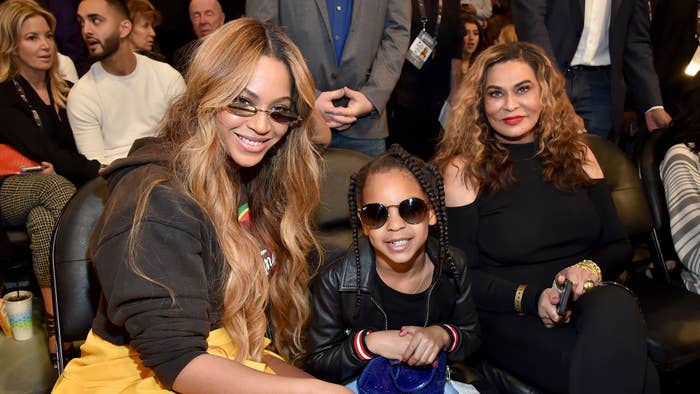 Beyonce, Blue Ivy Carter, and Tina Knowles attend the 67th NBA All-Star Game