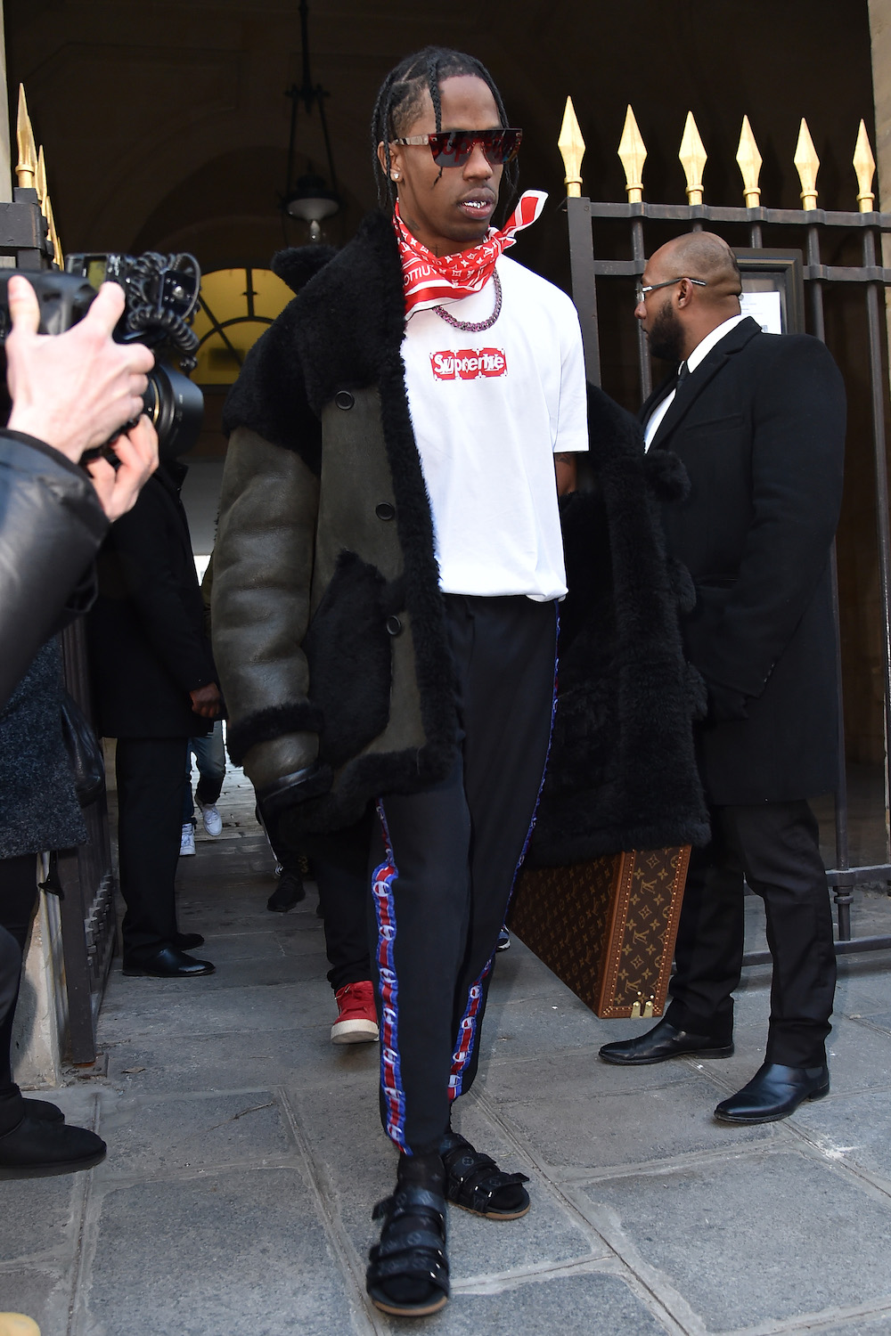 Travis Scott Wears Pharrell's Louis Vuitton With Air Jordan 1s