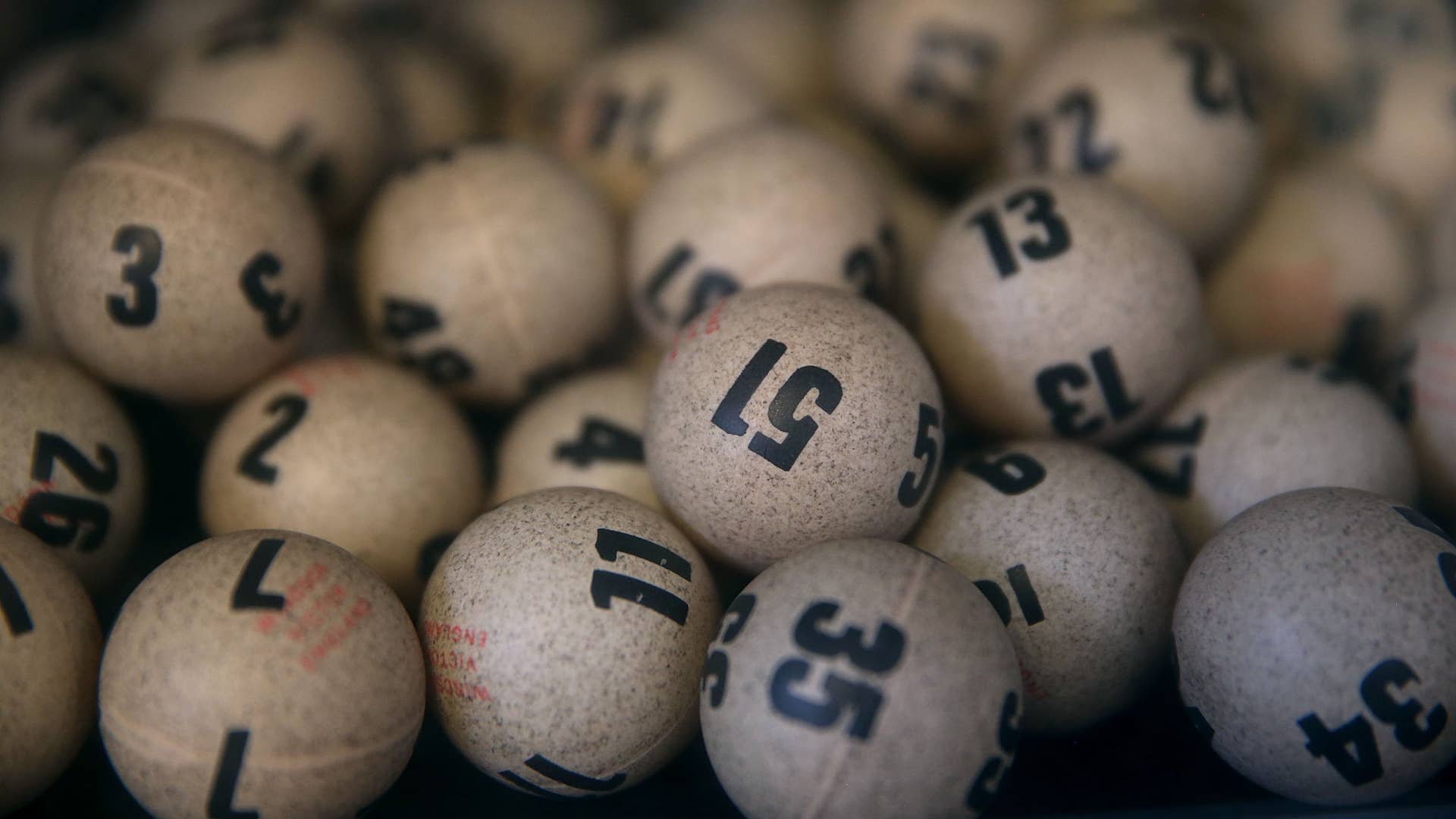 Lottery balls are seen in a box at Kavanagh Liquors on January 13, 2016.