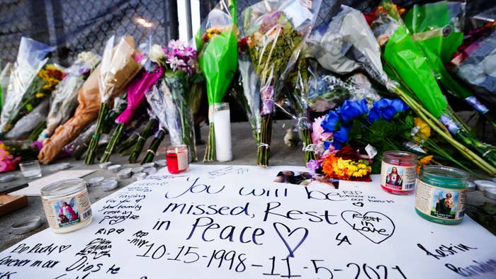 A memorial is shown for Astroworld victims.