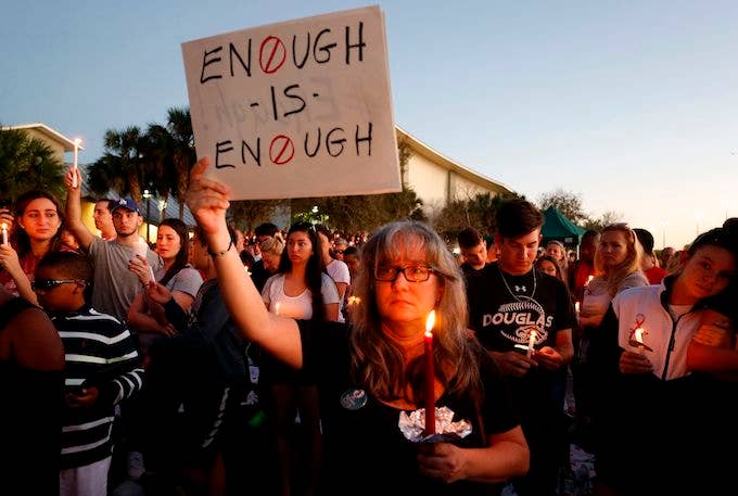 A vigil is held for the victims of the Parkland high school shooting.