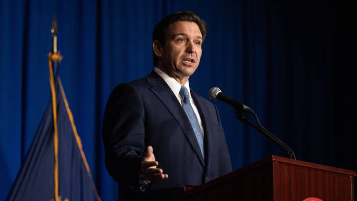 Florida Governor Ron DeSantis during the New Hampshire GOP&#x27;s Amos Tuck Dinner
