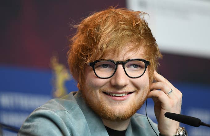 Ed Sheeran attends a press conference for the film &quot;Songwriter.&quot;