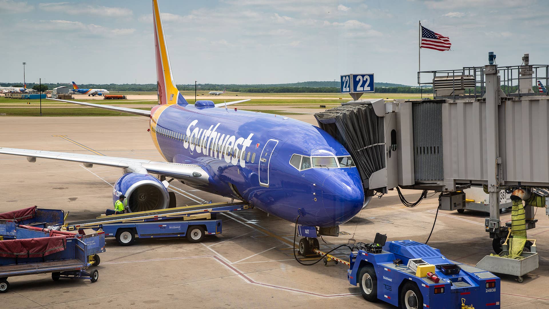 Southwest Airlines Boeing 737 passenger jet prepares to depart the gate