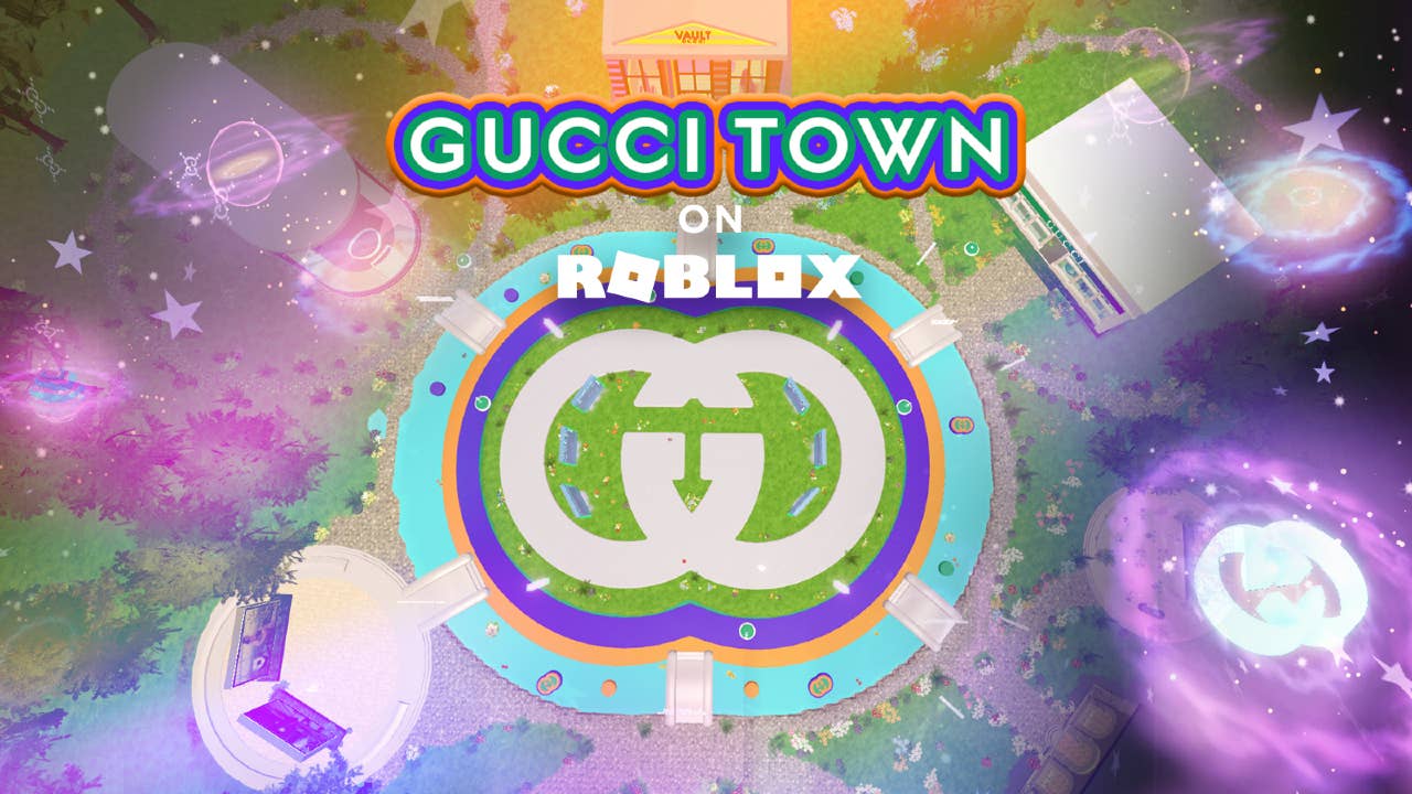 A logo for a new Gucci project on Roblox is shown