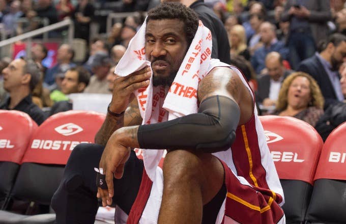 Amar&#x27;e Stoudemire sits on the bench during his time with the Heat.