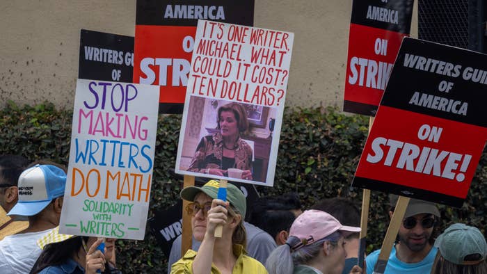 wga strike signs are pictured