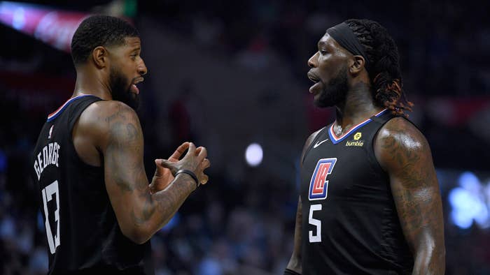 Montrezl Harrell #5 and Paul George #13 of the LA Clippers
