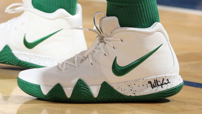 Kyrie Irving Nike Kyrie 4 White Green Celtics PE On Foot