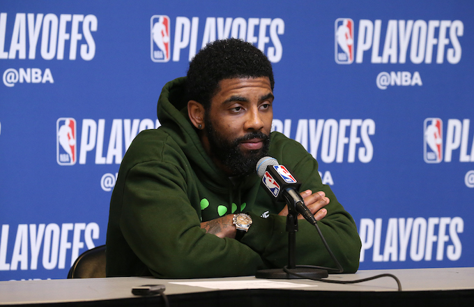 Kyrie Irving speaks to the media Game Five of the Eastern Conference Semifinals.
