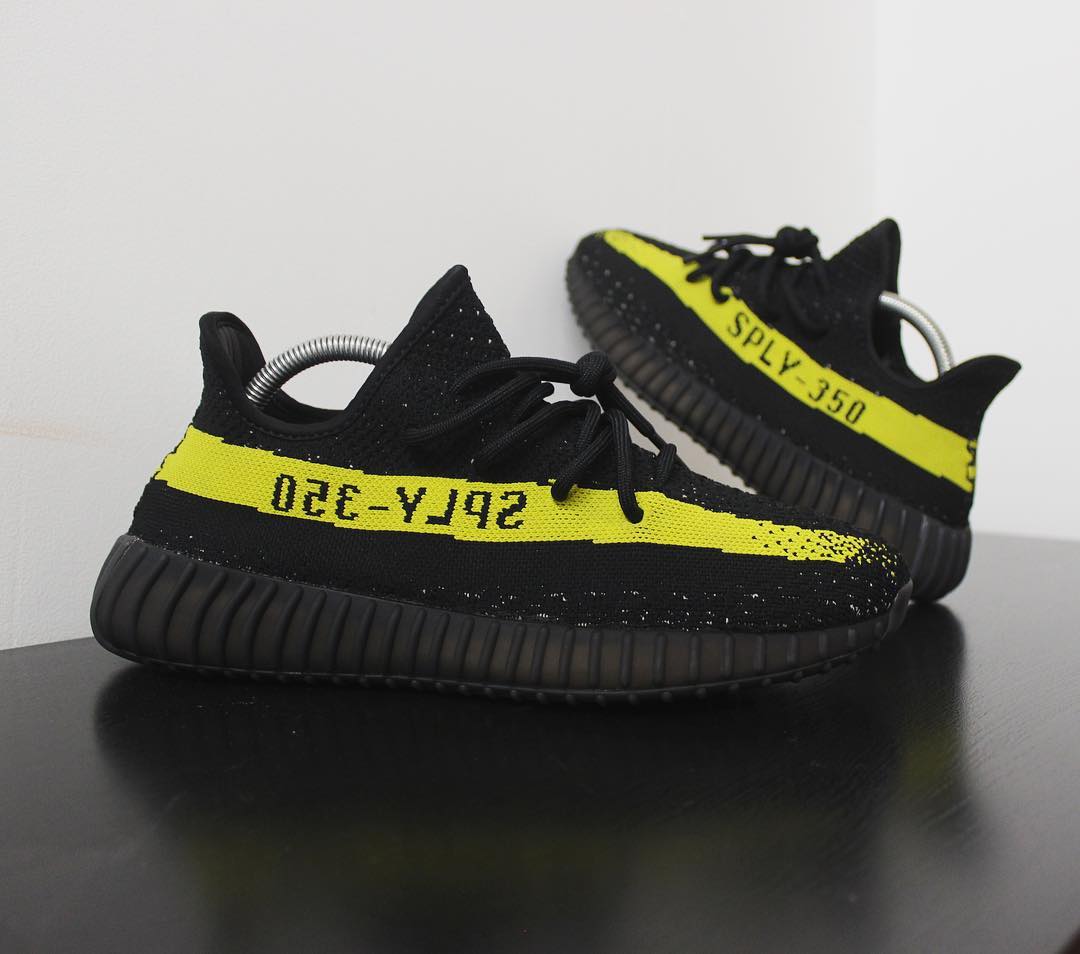 Adidas Yeezy 350 Boost V2 Customs: Black/Yellow by Carmeno Custom Kicks